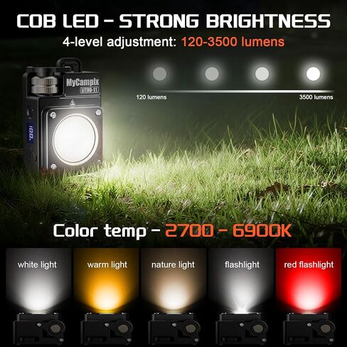MyCompix Light Camping Light ، 3500lm قابلة للتعديل LED LANTERN مع إعادة شحنها مع 2.5-15 ساعة في وقت التشغيل والشاشة ، وسبائك مصباح يدوي ماء لانقطاع التيار الكهربائي ، والطوارئ ، والإعصار (البرتقالي) in Kuwait