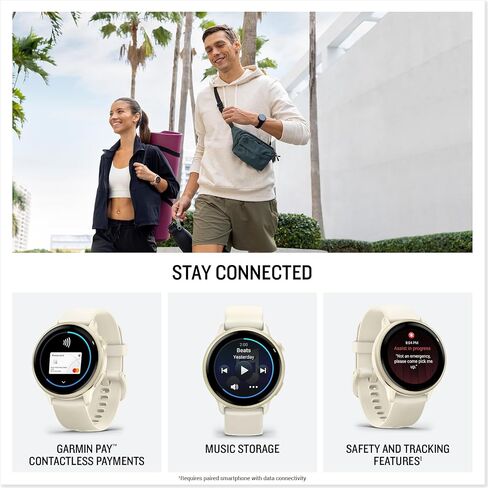 Garmin Vivoactive 6 (Lunar Gold/Bone) GPS Smartwatch Bundle - Amoled Health Watch ، عمر البطارية لمدة 11 يومًا ، بطارية الجسم ، تخزين الموسيقى مع حماة شاشة PlayBetter وشاحن محمول in Saudi Arabia