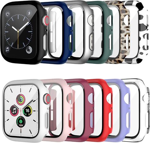 Cuteey 12 Pack Case with Tempered Glass Screen Protector for Apple Watch 44mm Series 6/SE/Series 5/Series 4,Full Matte Leopard Cow Pattern PC Cover for Iwatch 44mm Accessories (12 Colors, 44mm) in Saudi Arabia