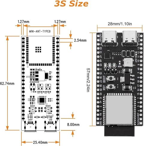 3 PCS ESP ESP-32-S3 Development Board ESP-32-S3 Module with ESP-1-N16R8 Low Power MCU with Dual-Mode Wi-Fi and Bluetooth Type-C Connector Compatible with Arduino in Kuwait