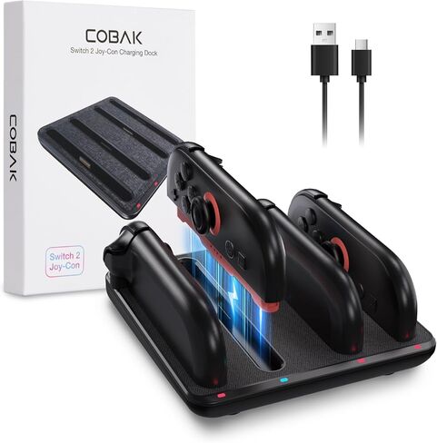 CoBak Charging Dock for Nintendo Switch 2 Joy-Con Controllers - 4-in-1 Fast Charger Station with Magnetic Base, Weighted Stand, and Overcharge Protection - Includes Charging Cable in Saudi Arabia