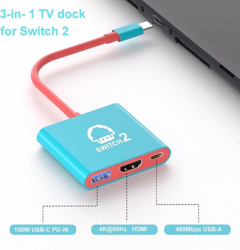 Switch 2 Dock ، محطة Dock TV المحمولة للتبديل/التبديل 2/Steam Deck/Rog Ally/Legion Go ، 3-in-1 Switch 2 Dock مع HDMI 8K@60Hz أو 4K@60Hz ، USB 3.0 و 100W PRD PROT in Kuwait