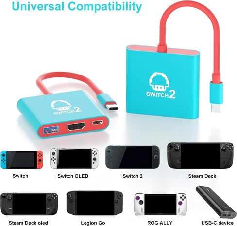 Switch 2 Dock ، محطة Dock TV المحمولة للتبديل/التبديل 2/Steam Deck/Rog Ally/Legion Go ، 3-in-1 Switch 2 Dock مع HDMI 8K@60Hz أو 4K@60Hz ، USB 3.0 و 100W PRD PROT in Kuwait