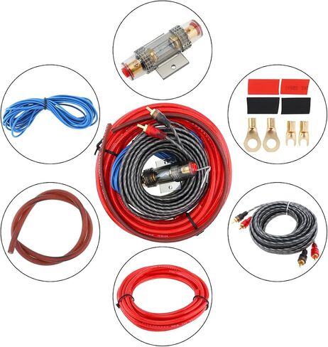 8 Gauge Amp Wiring Kit, 1 Set of Car Audio Wire Wiring Kit Car Speaker Woofer Cables Car Power Amplifier Audio Line Power Line with Fuse Suit for Car Modification in Saudi Arabia