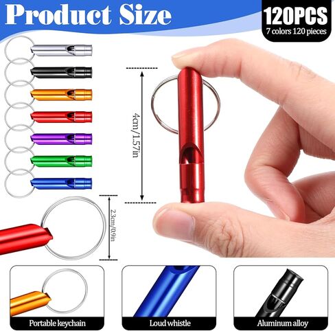 120pcs Safety Whistle Keychain Bulk, Aluminum Survival Whistles for Camping, Multicolor Outdoor Emergency Whistle Survival Loud, for Camping, Hiking, Boating, Hunting, Fishing in Saudi Arabia