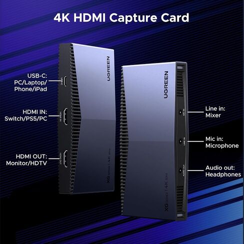 UGREEN 4K Capture Card HDMI to USB 3.2 4K@30Hz Video Capture Card 4K@60Hz Input Passthrough with Ultra Low Latency for Streaming Broadcasting Compatible with Switch 2/PS5/Xbox/PC/Camera/Mac/OBS/XSplit in Saudi Arabia