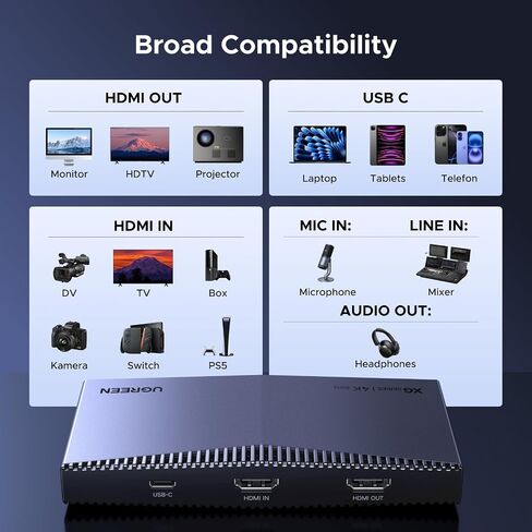 UGREEN 4K Capture Card HDMI to USB 3.2 4K@30Hz Video Capture Card 4K@60Hz Input Passthrough with Ultra Low Latency for Streaming Broadcasting Compatible with Switch 2/PS5/Xbox/PC/Camera/Mac/OBS/XSplit in Saudi Arabia