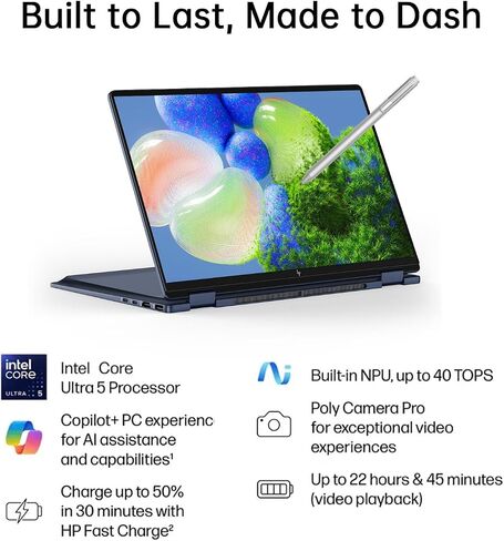 HP Omnibook X Flip 2 in 1 14’’ 2K Touchscreen Laptop, Convertible Laptop 16GB DDR5 RAM 1TB SSD, Intel Core Ultra 5, Intel Arc 130V GPU, Thunderbolt 4, Windows 11, 1 Year Office 365 with Microsoft Pen in Saudi Arabia