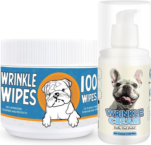 Wrinkle Wipes for Dogs - 100 Count Dog Wrinkle Wipes French Bulldog, English Bulldog, Pugs - 3.15 in Large Bulldog Face Wipes - Cleaning & Soothes on Wrinkles, Folds, Tail Pockets in Kuwait