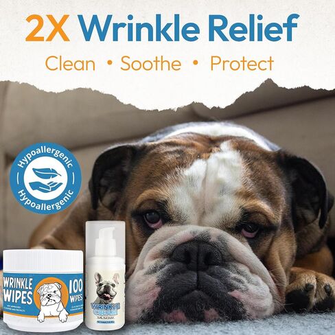 Wrinkle Wipes for Dogs - 100 Count Dog Wrinkle Wipes French Bulldog, English Bulldog, Pugs - 3.15 in Large Bulldog Face Wipes - Cleaning & Soothes on Wrinkles, Folds, Tail Pockets in Kuwait