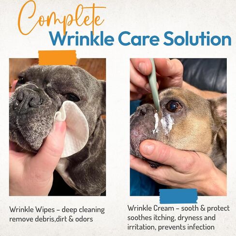 Wrinkle Wipes for Dogs - 100 Count Dog Wrinkle Wipes French Bulldog, English Bulldog, Pugs - 3.15 in Large Bulldog Face Wipes - Cleaning & Soothes on Wrinkles, Folds, Tail Pockets in Kuwait