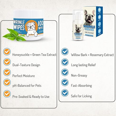 Wrinkle Wipes for Dogs - 100 Count Dog Wrinkle Wipes French Bulldog, English Bulldog, Pugs - 3.15 in Large Bulldog Face Wipes - Cleaning & Soothes on Wrinkles, Folds, Tail Pockets in Kuwait