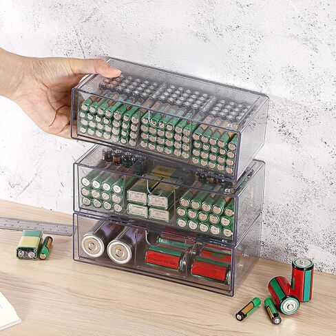 Btsky 2 Pack Clear Clear Acrylic Battery Storage Organizer for AA ، AAA ، 9V ، C ، D Batteries ، 2-drawer Box Battern Battery حامل للبطاريات الشائعة ، حاوية منزلية (البطاريات غير المدرجة) in Saudi Arabia