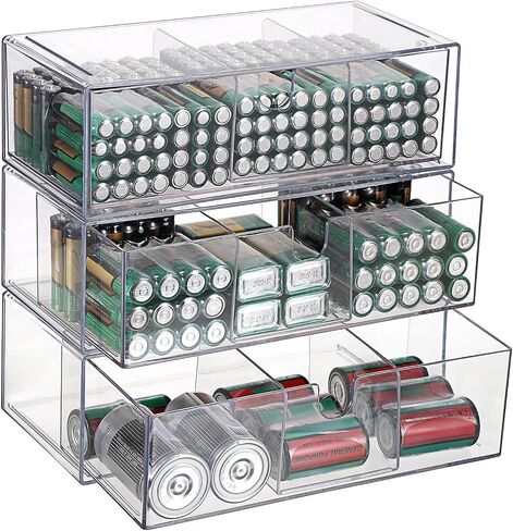 Btsky 2 Pack Clear Clear Acrylic Battery Storage Organizer for AA ، AAA ، 9V ، C ، D Batteries ، 2-drawer Box Battern Battery حامل للبطاريات الشائعة ، حاوية منزلية (البطاريات غير المدرجة) in Saudi Arabia