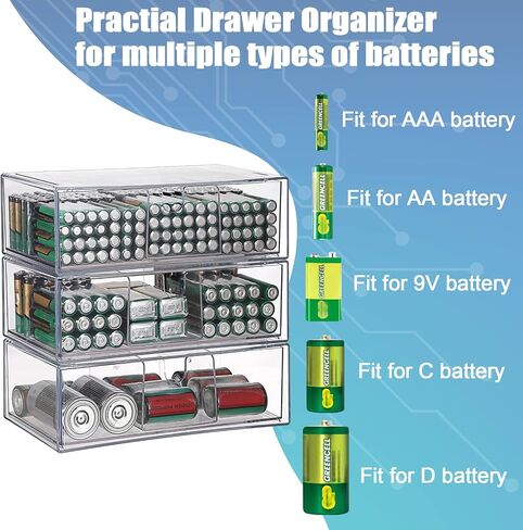 Btsky 2 Pack Clear Clear Acrylic Battery Storage Organizer for AA ، AAA ، 9V ، C ، D Batteries ، 2-drawer Box Battern Battery حامل للبطاريات الشائعة ، حاوية منزلية (البطاريات غير المدرجة) in Saudi Arabia