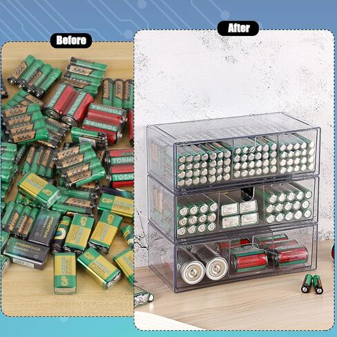 Btsky 2 Pack Clear Clear Acrylic Battery Storage Organizer for AA ، AAA ، 9V ، C ، D Batteries ، 2-drawer Box Battern Battery حامل للبطاريات الشائعة ، حاوية منزلية (البطاريات غير المدرجة) in Saudi Arabia