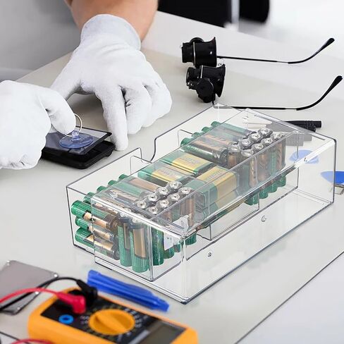 Btsky 2 Pack Clear Clear Acrylic Battery Storage Organizer for AA ، AAA ، 9V ، C ، D Batteries ، 2-drawer Box Battern Battery حامل للبطاريات الشائعة ، حاوية منزلية (البطاريات غير المدرجة) in Saudi Arabia