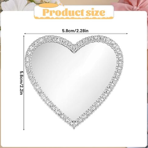 Heart Shape Phone Mirror Bling Cellphone Case Mirror Decal Cellphone Stick-On Mirrors with Silver Zinc Alloy Frame Adhesive Makeup Mirrors for Phone Back(Remove Protective Film) in Kuwait