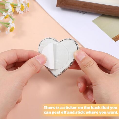Heart Shape Phone Mirror Bling Cellphone Case Mirror Decal Cellphone Stick-On Mirrors with Silver Zinc Alloy Frame Adhesive Makeup Mirrors for Phone Back(Remove Protective Film) in Kuwait