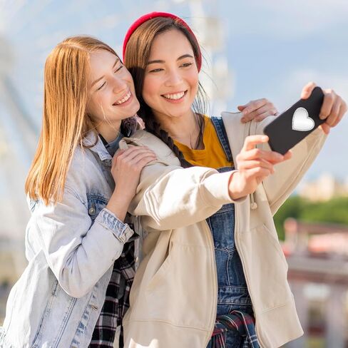 Heart Shape Phone Mirror Bling Cellphone Case Mirror Decal Cellphone Stick-On Mirrors with Silver Zinc Alloy Frame Adhesive Makeup Mirrors for Phone Back(Remove Protective Film) in Kuwait