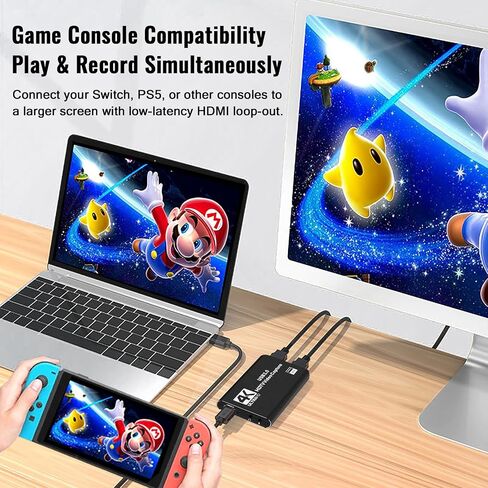 بطاقة الالتقاط فيديو HDMI 1080p 60 إطارًا في الثانية ، جهاز التقاط اللعبة USB 3.0 ، مضغوط ومحمول للبث والألعاب والاجتماعات ، متوافق مع التبديل/PS4/PS5/PC/LAPTOP/OBS ، أسود in Saudi Arabia