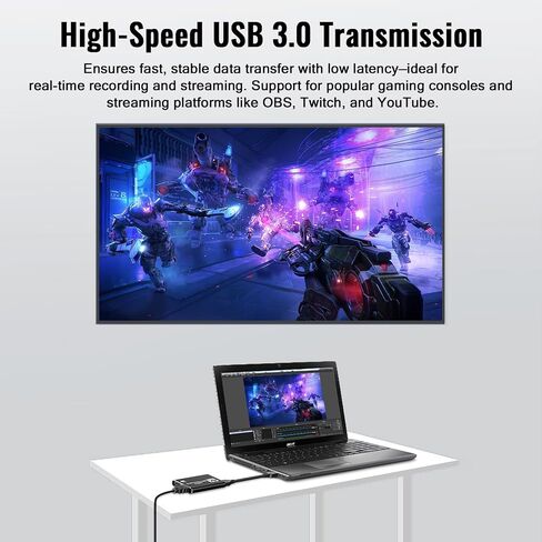 بطاقة الالتقاط فيديو HDMI 1080p 60 إطارًا في الثانية ، جهاز التقاط اللعبة USB 3.0 ، مضغوط ومحمول للبث والألعاب والاجتماعات ، متوافق مع التبديل/PS4/PS5/PC/LAPTOP/OBS ، أسود in Saudi Arabia