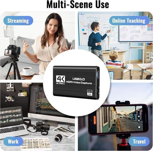 بطاقة الالتقاط فيديو HDMI 1080p 60 إطارًا في الثانية ، جهاز التقاط اللعبة USB 3.0 ، مضغوط ومحمول للبث والألعاب والاجتماعات ، متوافق مع التبديل/PS4/PS5/PC/LAPTOP/OBS ، أسود in Saudi Arabia