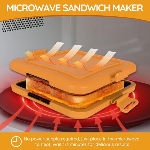 صانع شطيرة الميكروويف ، صانع توست ساندويتش ميكروويف ، مطبعة Toast Panini ، غسالة الصحون آمنة ، لا توجد طاقة مطلوبة ، صانع سندويتش الصديق للسفر (Orange) in Kuwait
