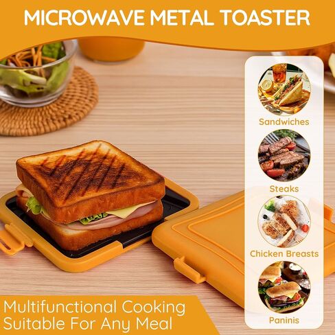 صانع شطيرة الميكروويف ، صانع توست ساندويتش ميكروويف ، مطبعة Toast Panini ، غسالة الصحون آمنة ، لا توجد طاقة مطلوبة ، صانع سندويتش الصديق للسفر (Orange) in Kuwait