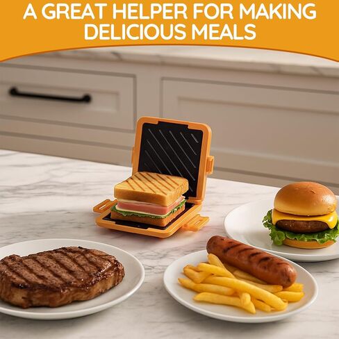 صانع شطيرة الميكروويف ، صانع توست ساندويتش ميكروويف ، مطبعة Toast Panini ، غسالة الصحون آمنة ، لا توجد طاقة مطلوبة ، صانع سندويتش الصديق للسفر (Orange) in Kuwait
