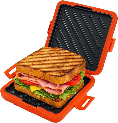 صانع شطيرة الميكروويف ، صانع توست ساندويتش ميكروويف ، مطبعة Toast Panini ، غسالة الصحون آمنة ، لا توجد طاقة مطلوبة ، صانع سندويتش الصديق للسفر (Orange) in Kuwait