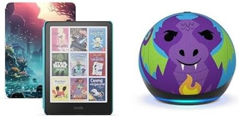 حزمة أجهزة Amazon Kids بما في ذلك Kindle Colorsoft Kids (16 غيغابايت) و Echo Dot Kids (Dragon in Saudi Arabia