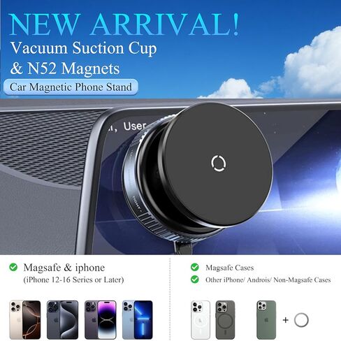 2025 Upgraded Vacuum Magnetic Phone Holder for Mag Safe [Ultra-Strong Suction & Magnet] - Suction Cup Phone Mount, 360° Adjustable Car Phone Stand for Gym/Mirror/Smooth Surfaces in Kuwait