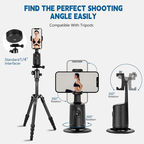 Auto Tracking Phone Holder, Auto Face Tracking Tripod, Portable All-in-one Smart Selfie Stick 360 Rotation Fast Face & Object Tracking Cameraman Robot Mount for Phone Video Vlog Live Streaming(Black) in Saudi Arabia
