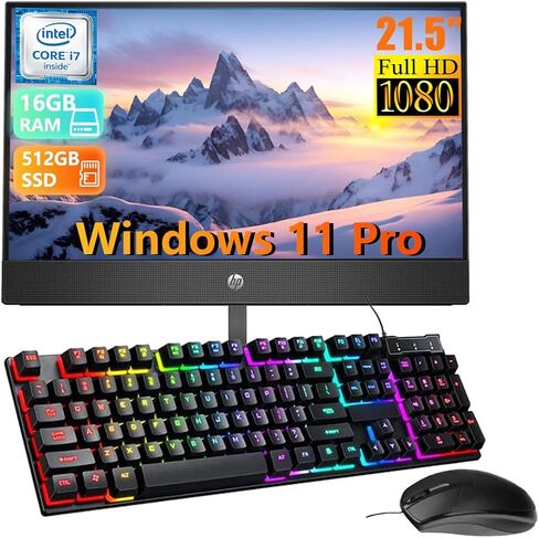 HP ProOne 600 G5 All-in-One Desktop Computer PC, Windows 11 Pro, 21.5" FHD(1920x1080), Core i7-9700, 16GB RAM, 512GB SSD, Keyboard and Mouse (Renewed) in Saudi Arabia