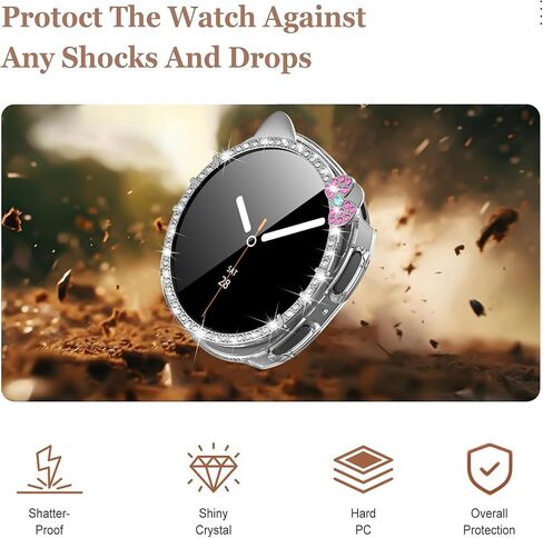علبة بلينغ لـ Samsung Galaxy Watch 8 شاشة واقي شاشة 40 مم 44 مم للنساء ، غطاء الكمبيوتر الصلب+HD Glass Glass Protection Film Full Full Protect in Kuwait