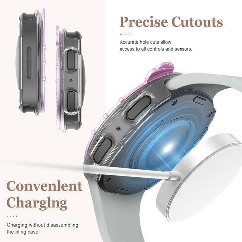 Bling Case for Samsung Galaxy Watch 8 Screen Protector 40mm 44mm for Women,Hard PC Cover+HD Tempered Glass Waterproof Protective Film Full Protection Bumper for Samsung Galaxy Watch 8 Case 40 44 mm in Kuwait