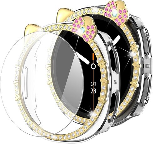 علبة بلينغ لـ Samsung Galaxy Watch 8 شاشة واقي شاشة 40 مم 44 مم للنساء ، غطاء الكمبيوتر الصلب+HD Glass Glass Protection Film Full Full Protect in Kuwait