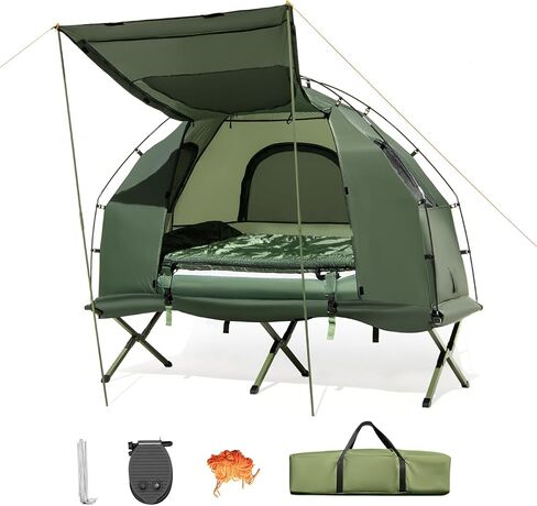 Kotek 5-in-1 Tent Cot مع مرتبة هواء ، حقيبة نوم ، وسادة ، مظلة ، نوافذ شبكية سحابية وحقيبة الحمل ، خيمة مرتفعة للتخييم ، المشي لمسافات طويلة ، السفر ، النزهة in Saudi Arabia