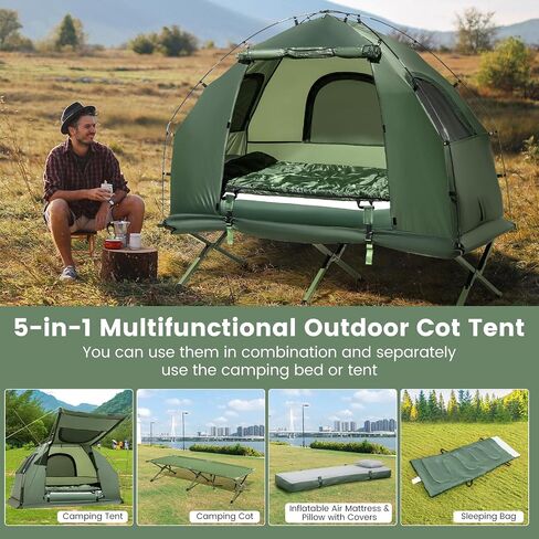 Kotek 5-in-1 Tent Cot مع مرتبة هواء ، حقيبة نوم ، وسادة ، مظلة ، نوافذ شبكية سحابية وحقيبة الحمل ، خيمة مرتفعة للتخييم ، المشي لمسافات طويلة ، السفر ، النزهة in Saudi Arabia