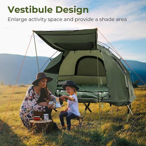 Kotek 5-in-1 Tent Cot مع مرتبة هواء ، حقيبة نوم ، وسادة ، مظلة ، نوافذ شبكية سحابية وحقيبة الحمل ، خيمة مرتفعة للتخييم ، المشي لمسافات طويلة ، السفر ، النزهة in Saudi Arabia