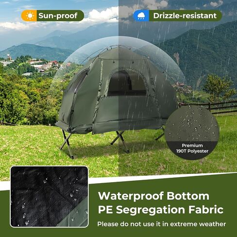 Kotek 5-in-1 Tent Cot مع مرتبة هواء ، حقيبة نوم ، وسادة ، مظلة ، نوافذ شبكية سحابية وحقيبة الحمل ، خيمة مرتفعة للتخييم ، المشي لمسافات طويلة ، السفر ، النزهة in Saudi Arabia