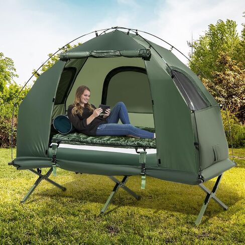 Kotek 5-in-1 Tent Cot مع مرتبة هواء ، حقيبة نوم ، وسادة ، مظلة ، نوافذ شبكية سحابية وحقيبة الحمل ، خيمة مرتفعة للتخييم ، المشي لمسافات طويلة ، السفر ، النزهة in Saudi Arabia