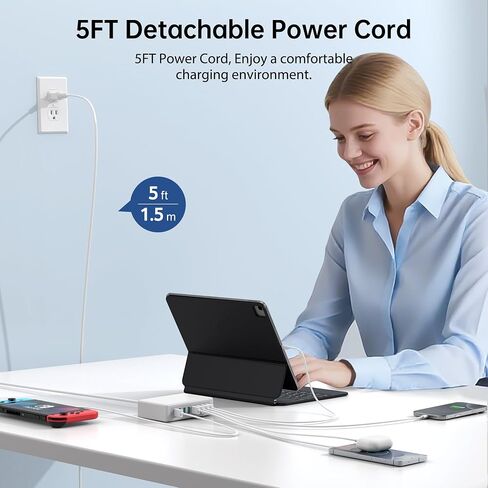 USB Charger Block, 100W 8 Port USB Charging Station for Multiple Devices, QC 18W Fast Charging Hub Power Strip Adapter for iPhone 16 15 14 13, iPad Pro, Galaxy, Note, LG HTC and More, 5ft Cord in Saudi Arabia