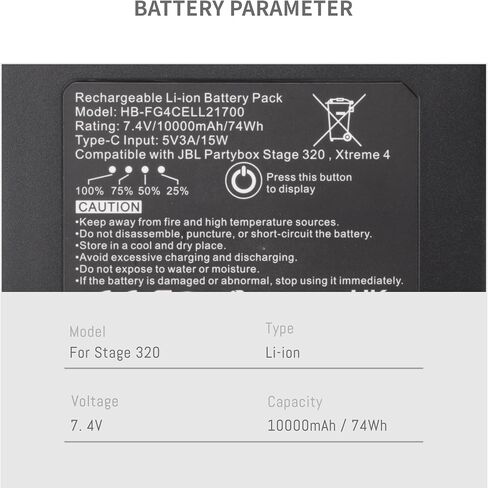 2-pack 10000mAh بطارية قابلة للشحن متوافقة مع طراز Partybox Stage 320 ومكبر صوت محمول Xtreme 4 ، طراز استبدال بطارية Xtrem in Saudi Arabia