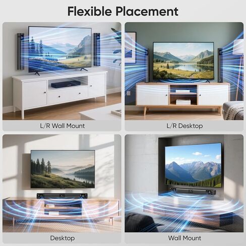 Sound Bar for Smart TV, 80W Soundbar with Four Woofers, Dual Horn Tweeters, 2.0 Channel TV Speaker, 2 in 1 Detachable Design, BT/ARC/AUX/Optical Connection, Surround Sound System for TV/PC in Saudi Arabia