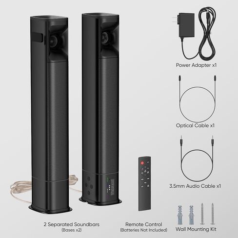 Sound Bar for Smart TV, 80W Soundbar with Four Woofers, Dual Horn Tweeters, 2.0 Channel TV Speaker, 2 in 1 Detachable Design, BT/ARC/AUX/Optical Connection, Surround Sound System for TV/PC in Saudi Arabia