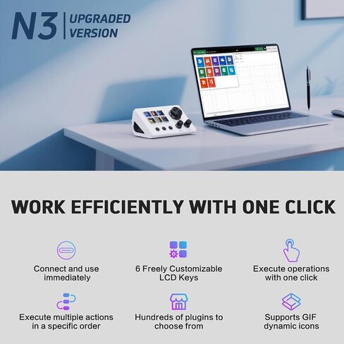 Basicolor Streaming Macro Keypad, Stream Controller Deck Gaming Shortcut Keyboard, with Customizable 6 LCD Shortcut Keys, 3 Buttons and 3 Knobs, Trigger Actions in OBS/Twitch/YouTube, Windows 10/Mac14.0 (N3 Black) in Kuwait