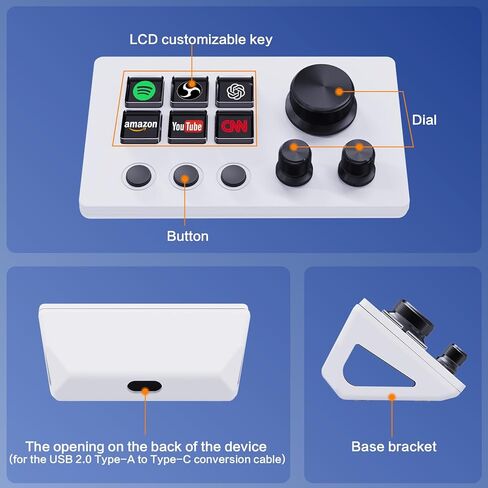 Basicolor Streaming Macro Keypad, Stream Controller Deck Gaming Shortcut Keyboard, with Customizable 6 LCD Shortcut Keys, 3 Buttons and 3 Knobs, Trigger Actions in OBS/Twitch/YouTube, Windows 10/Mac14.0 (N3 Black) in Kuwait