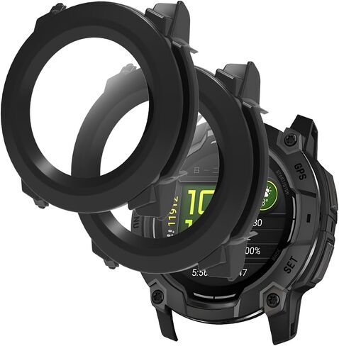 2 Pack for Garmin Instinct 3 45mm Smart Watch Case，Ultra-Thin Hard PC Protective Cover with Tempered Glass Film,BOVUGAC Case Cover for Instinct 3 45mmAccessories-Black in Saudi Arabia